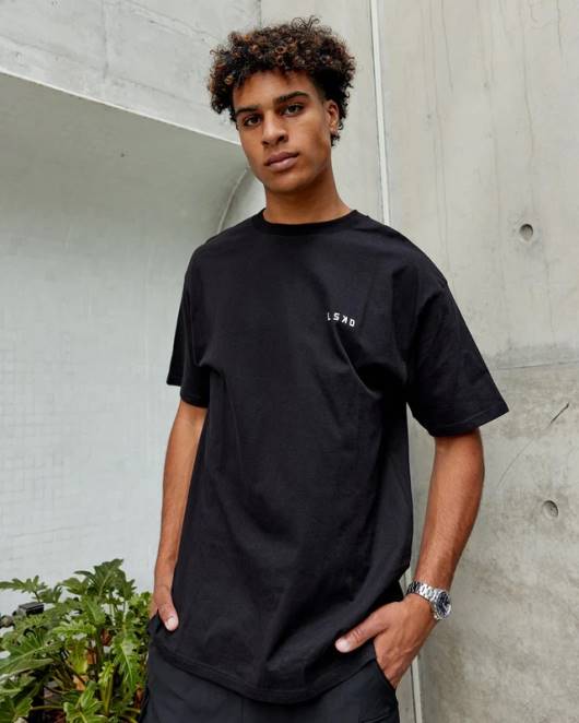 Z8RH935 LSKD Männer Endeavor Heavyweight Longline-T-Shirt in Übergröße – Schwarz Bekleidung