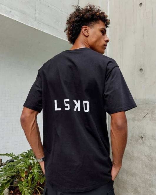 Z8RH935 LSKD Männer Endeavor Heavyweight Longline-T-Shirt in Übergröße – Schwarz Bekleidung