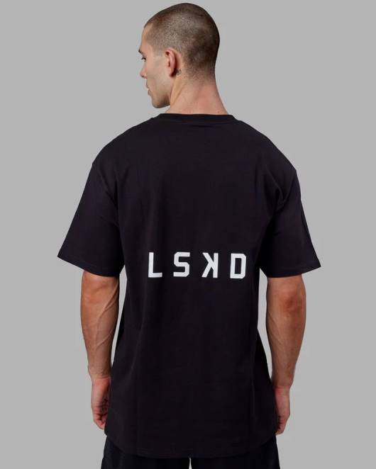 Z8RH935 LSKD Männer Endeavor Heavyweight Longline-T-Shirt in Übergröße – Schwarz Bekleidung