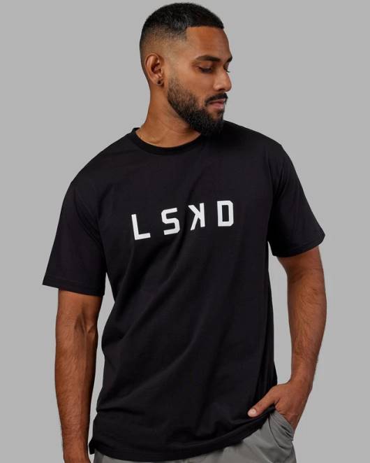 Z8RH940 LSKD Männer Struktur-T-Shirt - schwarz-weiß Bekleidung