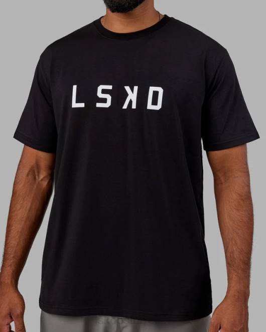 Z8RH940 LSKD Männer Struktur-T-Shirt - schwarz-weiß Bekleidung