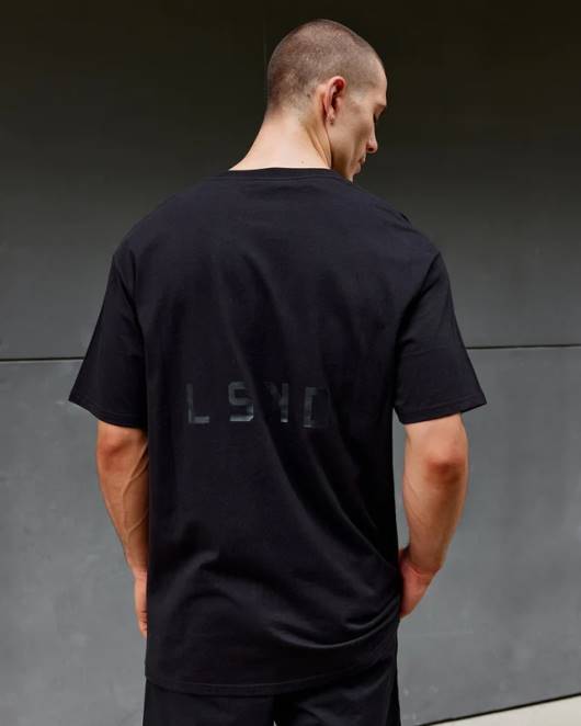 Z8RH942 LSKD Männer Endeavor Schwergewichts-Longline-T-Shirt in Übergröße – Triple Black Bekleidung