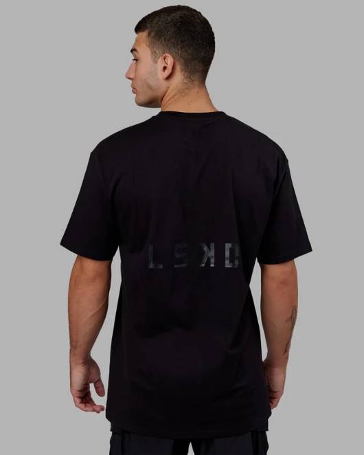 Z8RH942 LSKD Männer Endeavor Schwergewichts-Longline-T-Shirt in Übergröße – Triple Black Bekleidung