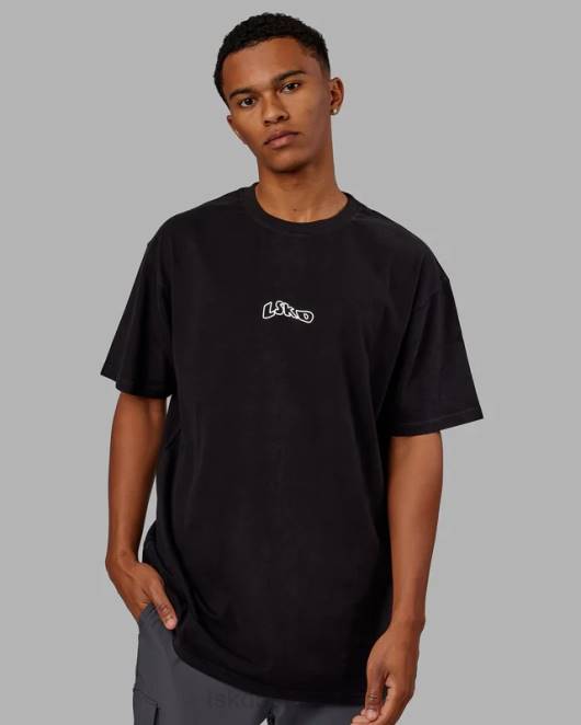 Z8RH966 LSKD Männer Mad Happy Heavyweight Longline-T-Shirt in Übergröße – Schwarz Bekleidung