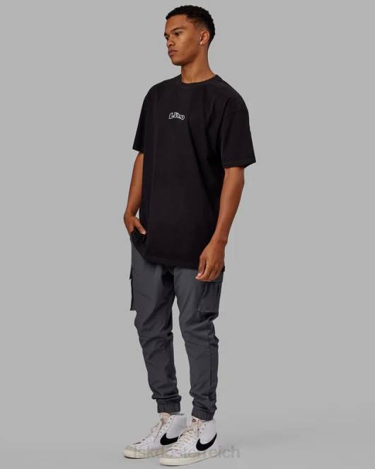 Z8RH966 LSKD Männer Mad Happy Heavyweight Longline-T-Shirt in Übergröße – Schwarz Bekleidung