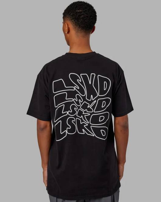 Z8RH966 LSKD Männer Mad Happy Heavyweight Longline-T-Shirt in Übergröße – Schwarz Bekleidung