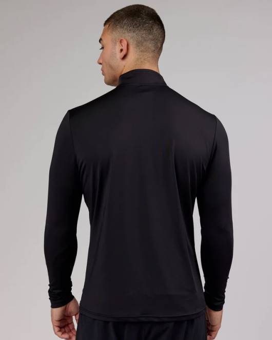 Z8RH984 LSKD Männer Stromlinienförmiges Aktiv-Langarmshirt mit 1/4-Reißverschluss – Schwarz Bekleidung