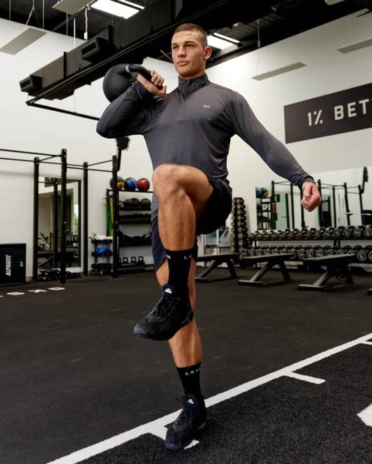 Z8RH985 LSKD Männer Stromlinienförmiges Aktiv-Langarmshirt mit 1/4-Reißverschluss – Asphalt Bekleidung