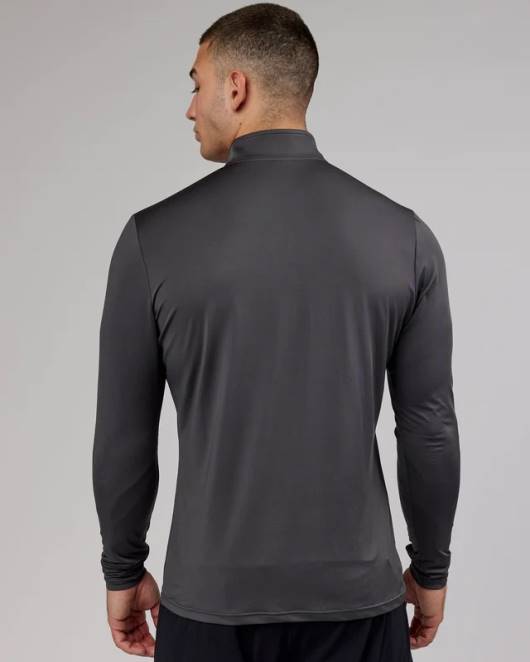 Z8RH985 LSKD Männer Stromlinienförmiges Aktiv-Langarmshirt mit 1/4-Reißverschluss – Asphalt Bekleidung