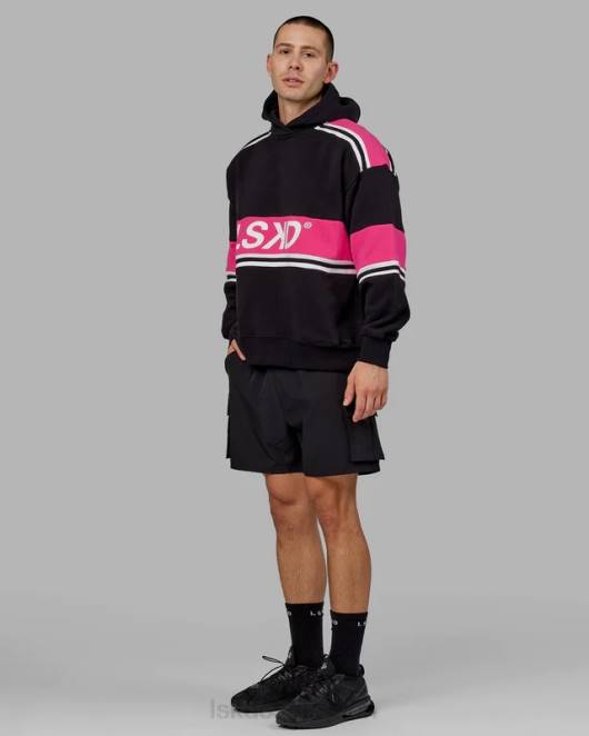 Z8RH409 LSKD unisex a-team Kapuzenpullover in Übergröße - Schwarz-Rosa Bekleidung