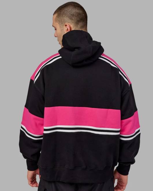 Z8RH409 LSKD unisex a-team Kapuzenpullover in Übergröße - Schwarz-Rosa Bekleidung