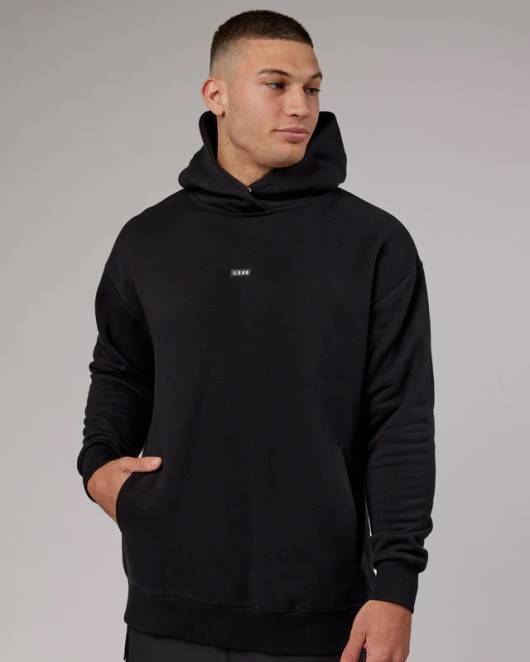 Z8RH433 LSKD unisex Basic Kapuzenpullover in Übergröße – Schwarz Bekleidung