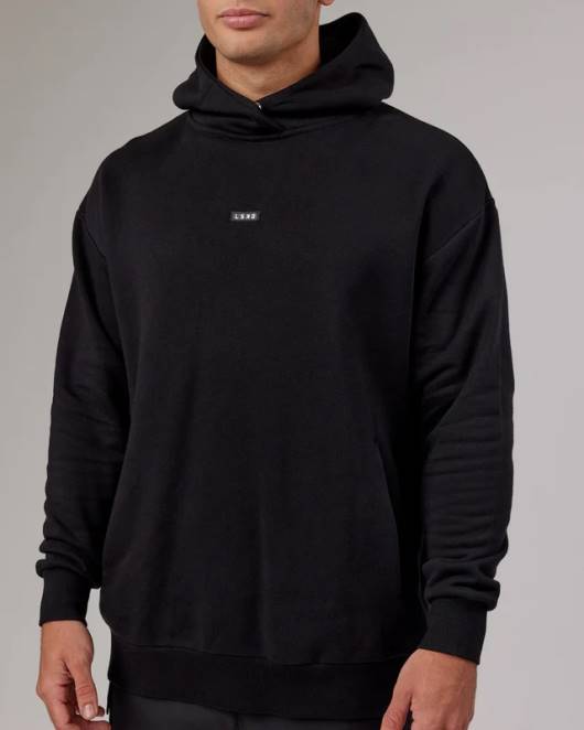 Z8RH433 LSKD unisex Basic Kapuzenpullover in Übergröße – Schwarz Bekleidung