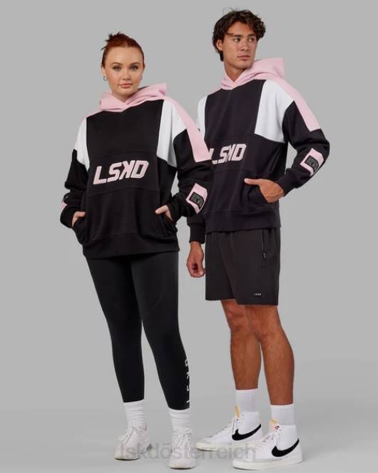 Z8RH453 LSKD unisex Slam Kapuzenpullover in Übergröße – Schwarz-Blütenrosa Bekleidung