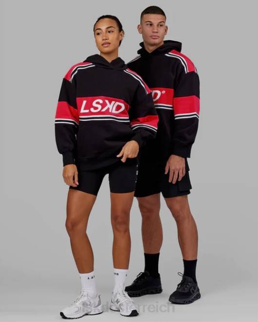 Z8RH458 LSKD unisex a-team Kapuzenpullover in Übergröße – Schwarz-Scharlachrot Bekleidung