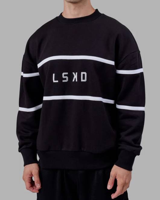 Z8RH337 LSKD unisex Parallelpullover in Übergröße - Schwarz Bekleidung