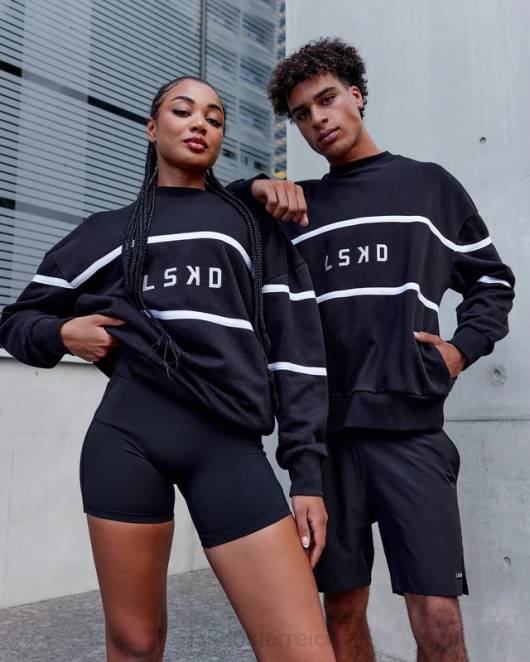 Z8RH337 LSKD unisex Parallelpullover in Übergröße - Schwarz Bekleidung