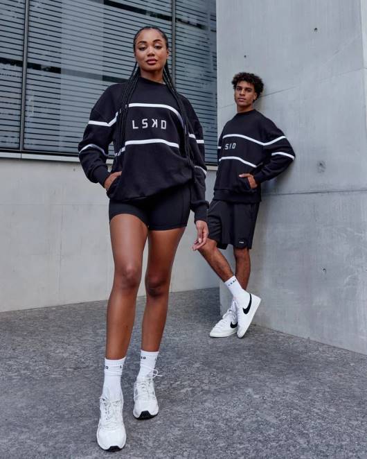 Z8RH337 LSKD unisex Parallelpullover in Übergröße - Schwarz Bekleidung