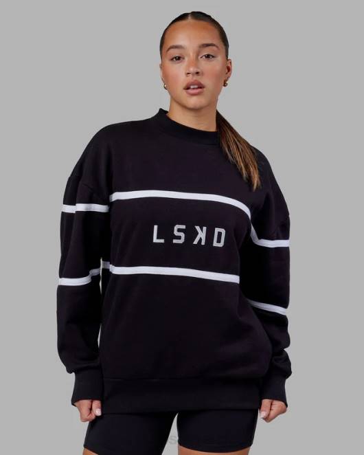 Z8RH337 LSKD unisex Parallelpullover in Übergröße - Schwarz Bekleidung