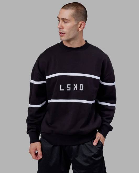 Z8RH337 LSKD unisex Parallelpullover in Übergröße - Schwarz Bekleidung