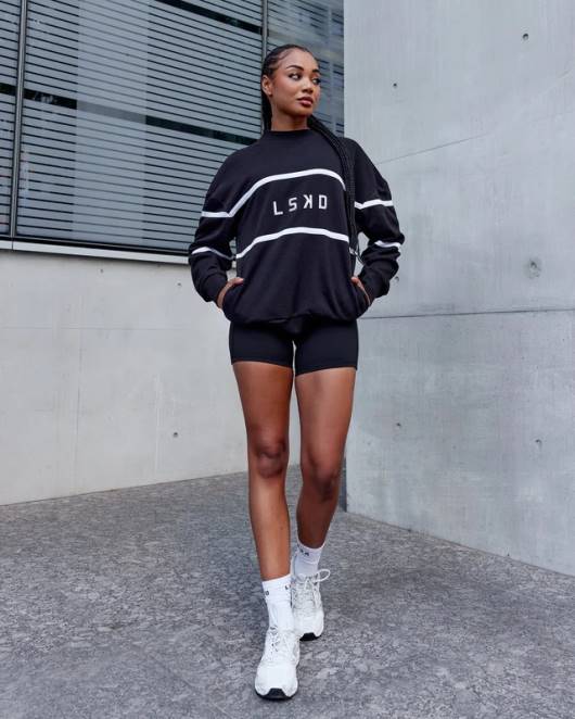 Z8RH337 LSKD unisex Parallelpullover in Übergröße - Schwarz Bekleidung