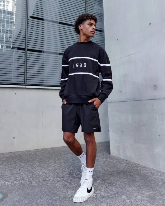 Z8RH337 LSKD unisex Parallelpullover in Übergröße - Schwarz Bekleidung