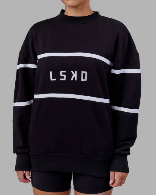 Z8RH337 LSKD unisex Parallelpullover in Übergröße - Schwarz Bekleidung