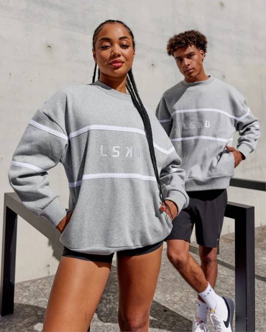 Z8RH377 LSKD unisex Paralleler Pullover in Übergröße – Hellgrau meliert Bekleidung