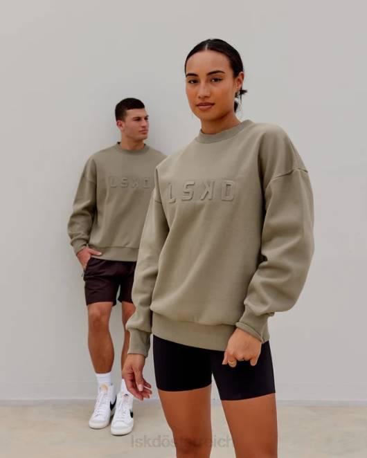 Z8RH397 LSKD unisex Gestempelter Pullover in Übergröße – Lorbeereiche Bekleidung