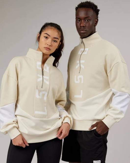 Z8RH407 LSKD unisex Inversionspullover in Übergröße – Mandelmilch Bekleidung