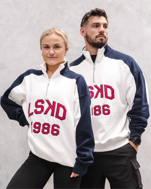 Z8RH408 LSKD unisex alumni 1/4-Reißverschluss-Pullover in Übergröße – Marine-Rot Bekleidung