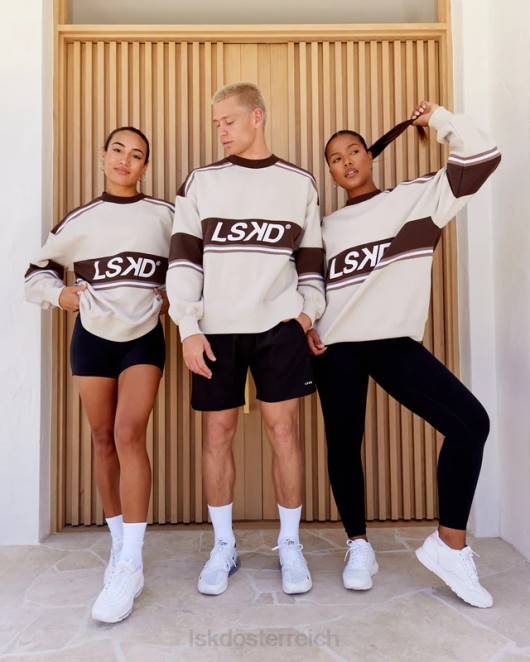 Z8RH410 LSKD unisex A-Team-Pullover in Übergröße – Weiß-Deep Taupe Bekleidung