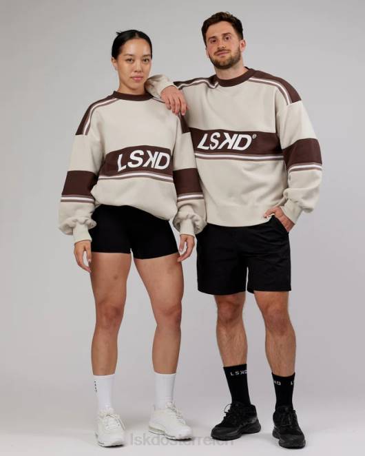 Z8RH410 LSKD unisex A-Team-Pullover in Übergröße – Weiß-Deep Taupe Bekleidung