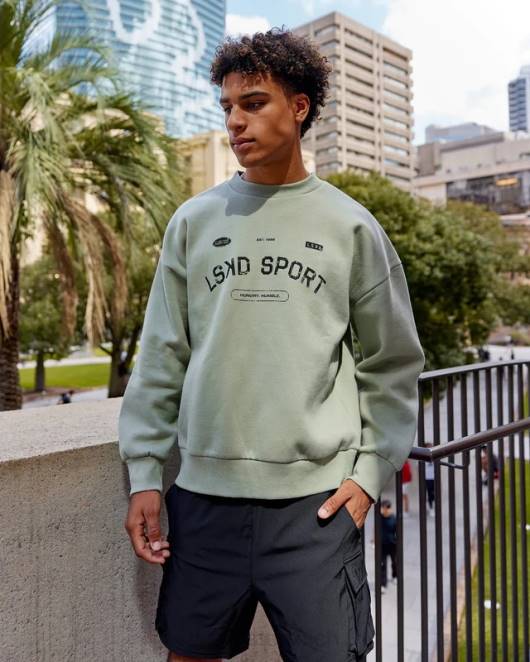 Z8RH426 LSKD unisex Freiwurfpullover in Übergröße – Eisberggrün Bekleidung