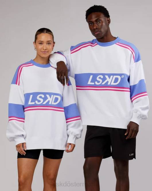 Z8RH435 LSKD unisex A-Team-Pullover in Übergröße – Weiß-Kornblumenblau Bekleidung