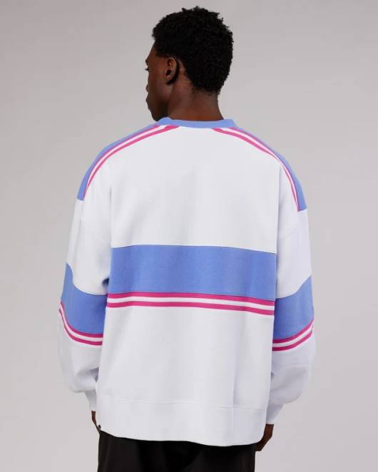 Z8RH435 LSKD unisex A-Team-Pullover in Übergröße – Weiß-Kornblumenblau Bekleidung