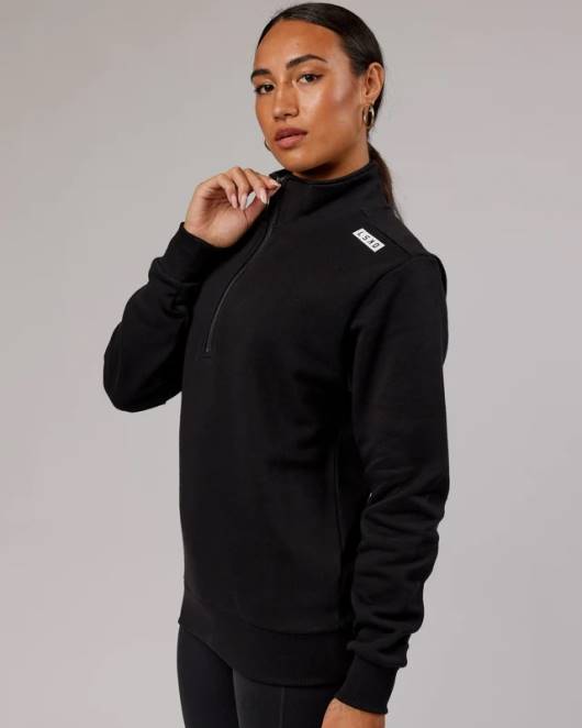 Z8RH437 LSKD unisex Victory Pullover mit 1/4-Reißverschluss in Übergröße – Schwarz Bekleidung