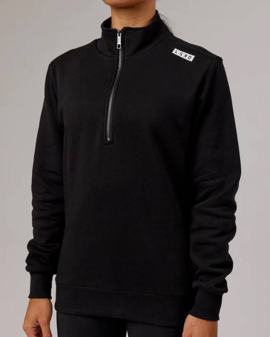 Z8RH437 LSKD unisex Victory Pullover mit 1/4-Reißverschluss in Übergröße – Schwarz Bekleidung