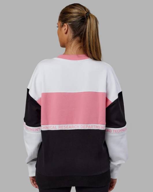 Z8RH444 LSKD unisex Sportif Pullover Oversize - Schwarz-Pfingstrosenrosa Bekleidung