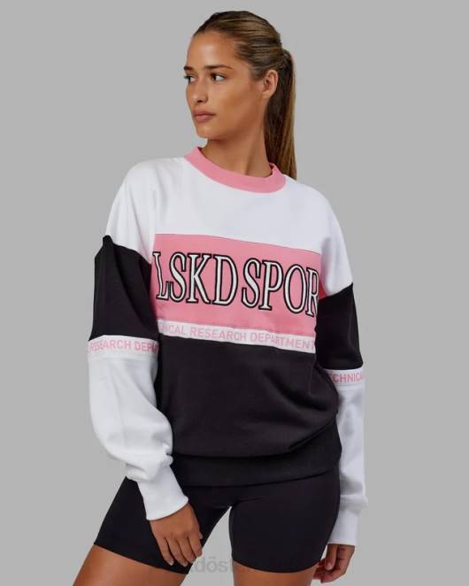 Z8RH444 LSKD unisex Sportif Pullover Oversize - Schwarz-Pfingstrosenrosa Bekleidung