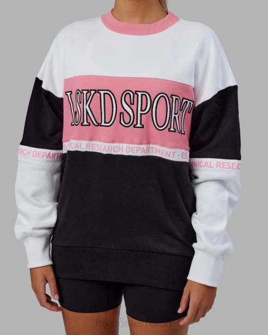 Z8RH444 LSKD unisex Sportif Pullover Oversize - Schwarz-Pfingstrosenrosa Bekleidung