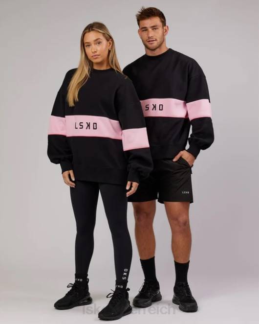 Z8RH445 LSKD unisex Extra Time-Pullover in Übergröße – Schwarz-Blütenrosa Bekleidung