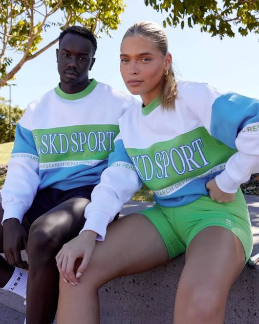 Z8RH447 LSKD unisex Sportif-Pullover in Übergröße – Azurblau-Apfel-Mint Bekleidung