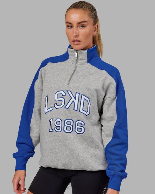 Z8RH450 LSKD unisex alumni 1/4-Reißverschluss-Pullover in Übergröße – Graublau Bekleidung