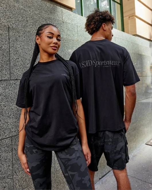 Z8RH249 LSKD unisex Motion Flxcotton T-Shirt in Übergröße – Schwarz-Schwarz Bekleidung