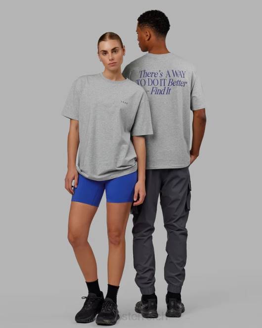 Z8RH255 LSKD unisex vs4 flxcotton T-Shirt in Übergröße – Hellgrau meliert-Power-Kobalt Bekleidung