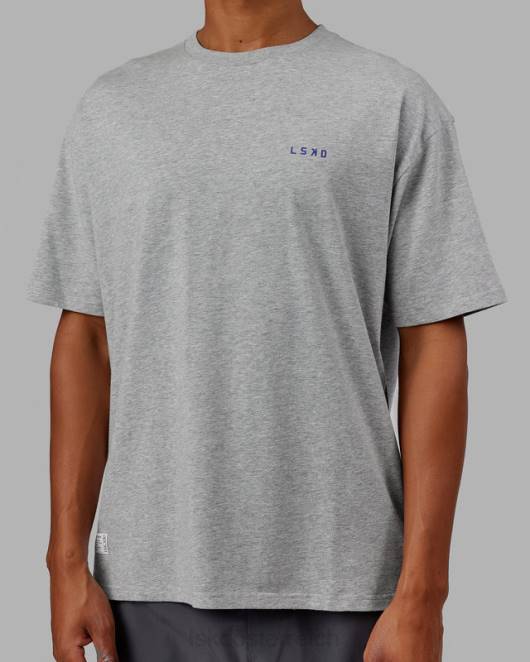 Z8RH255 LSKD unisex vs4 flxcotton T-Shirt in Übergröße – Hellgrau meliert-Power-Kobalt Bekleidung