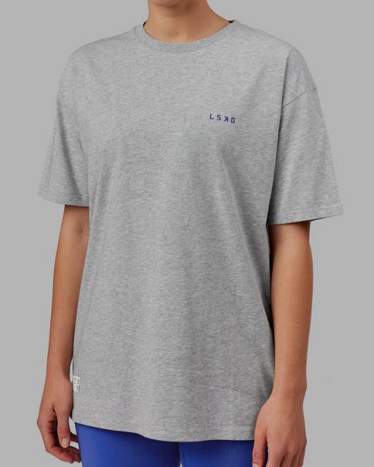 Z8RH255 LSKD unisex vs4 flxcotton T-Shirt in Übergröße – Hellgrau meliert-Power-Kobalt Bekleidung