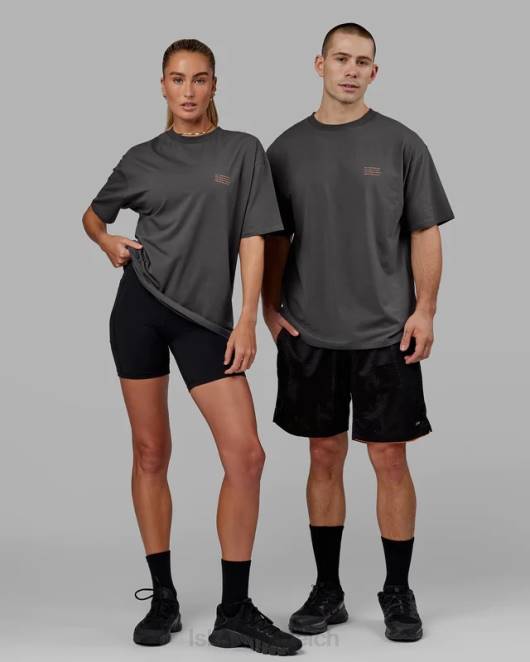 Z8RH259 LSKD unisex Streben Sie nach Flxcotton-T-Shirt in Übergröße – Asphalt-Tangerine Bekleidung