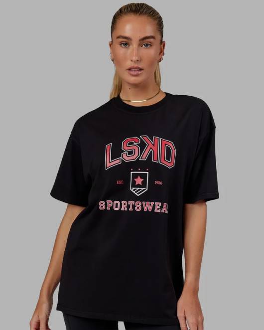 Z8RH275 LSKD unisex Sportabteilung T-Shirt in Übergröße - schwarz-rot Bekleidung